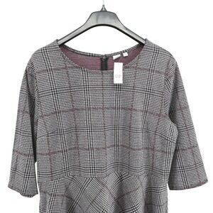 Gap Dress Ponte Fit & Flare 3/4 Sleeve Plaid Burgundy Houndstooth NWT Womens XXL